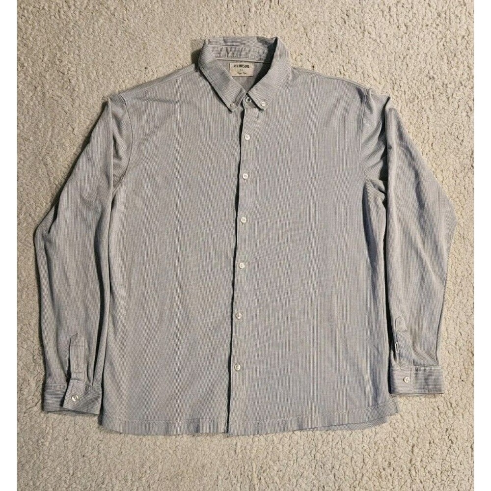 Linksoul Performance Button Down Shirt Mens XL Gray White Stripe Long Sleeve